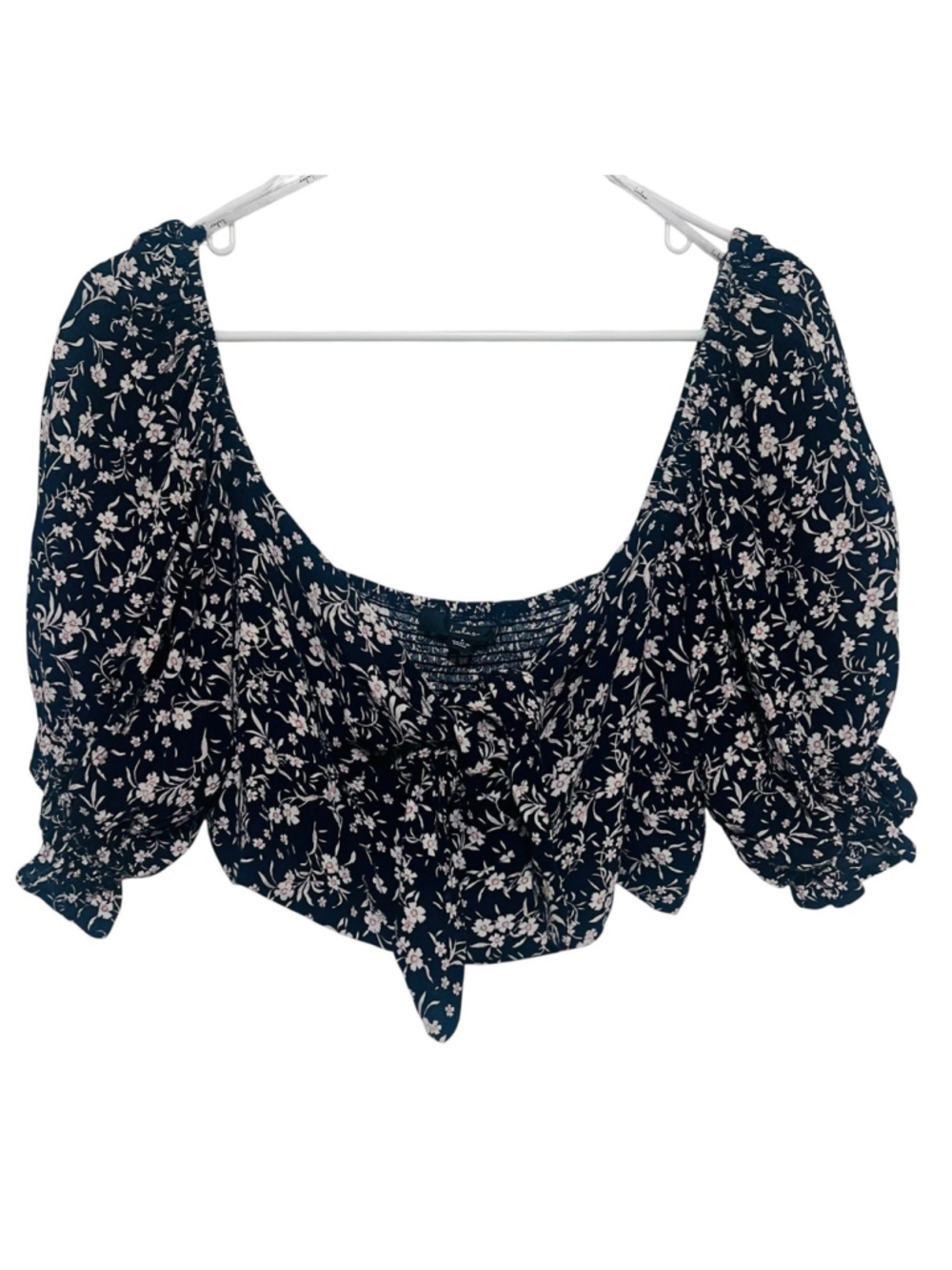 Lulus Tie Front Crop Top Womens Large Ditsy Floral Smocked Peasant Boho Festival